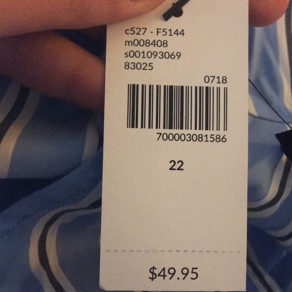 Lane Bryant Blue pin stipe peplum top - Picture 2 of 2